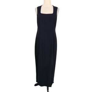 Liz Claiborne Black Square Neck Column Pencil Dress – Size 8 Retro 90s Chic